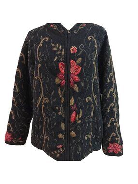 Icelandic Design Nordic Sweater Jacket Size XL Colorful Embroidered Zip Lined